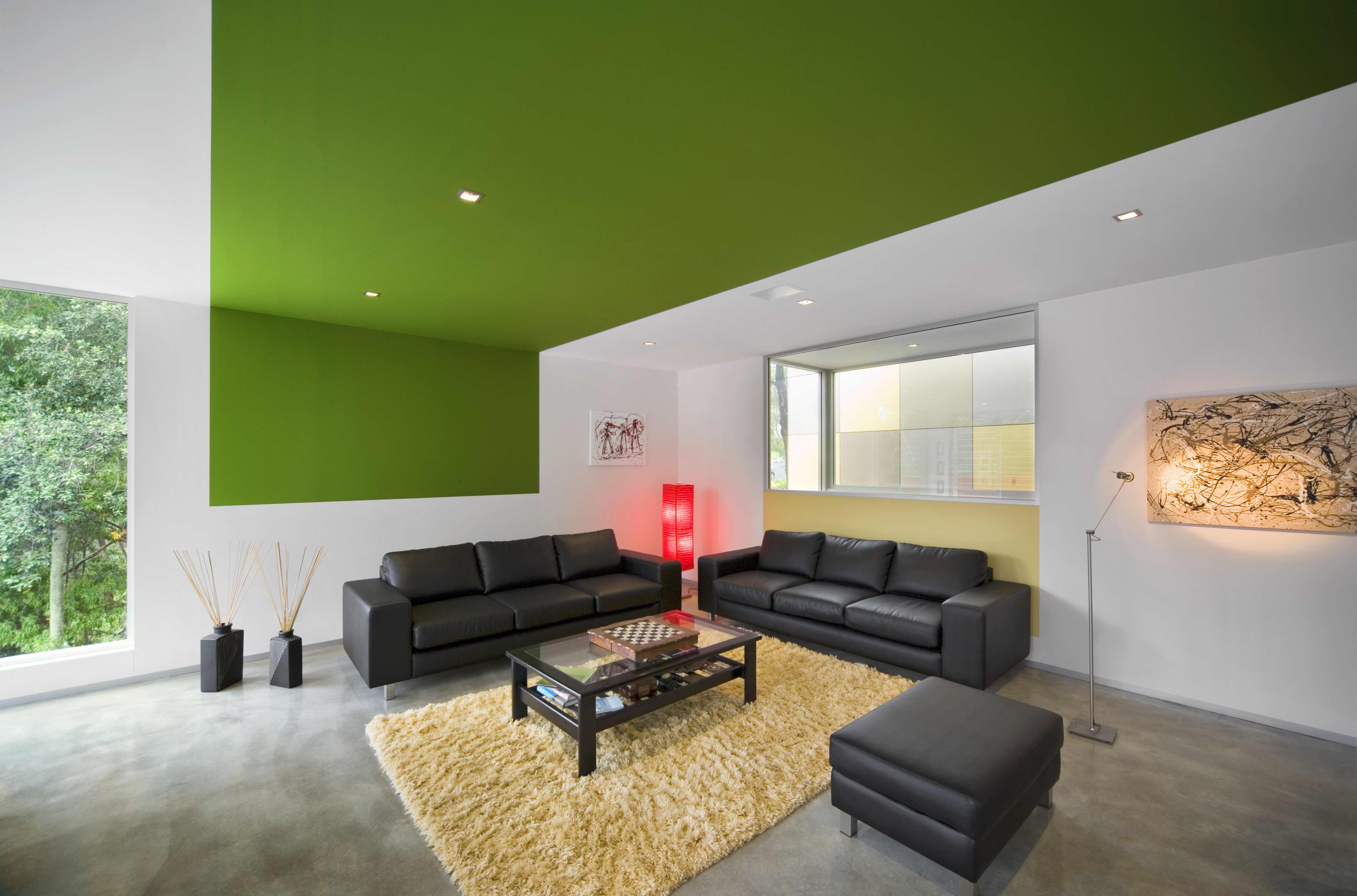 Fullagar Residence 19_living room with green ceiling strip_John Gollings Photo ©