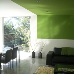 Fullagar Residence 20_living + dining with green ceiling strip 1_Stephen Varady Photo ©